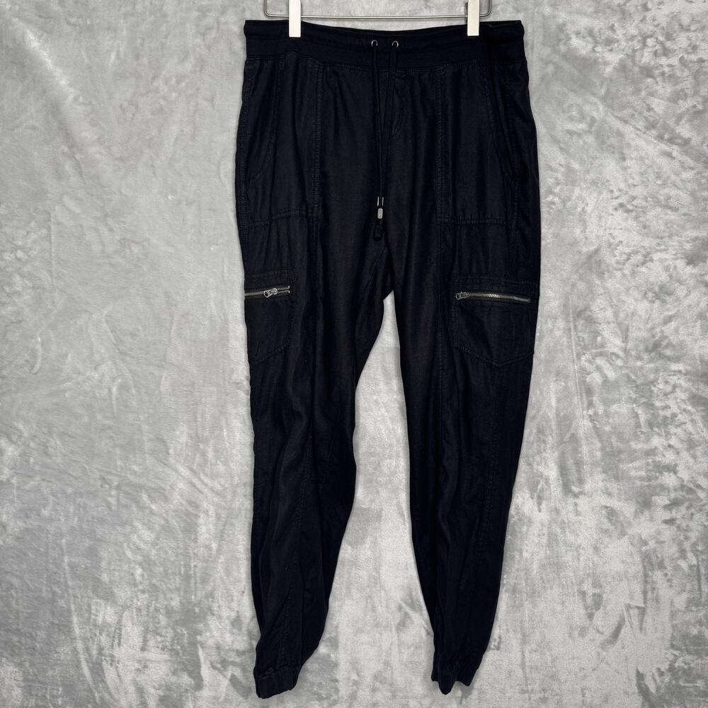 Athleta Pants Womens 12 Black Linen Jogger Cargo Pockets Drawstring Pull On